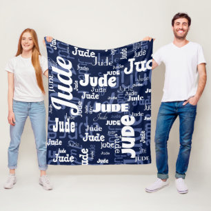 Modern Navy Blue Short Name Repeating Pattern Fleece Blanket