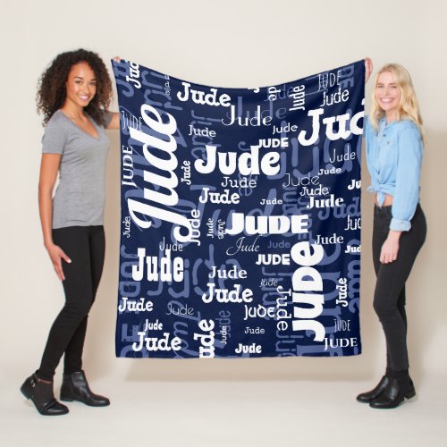 Modern Navy Blue Short Name Repeating Pattern  Fleece Blanket