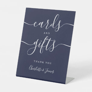 Modern Navy Blue Signature Script Cards And Gifts Pedestal Sign