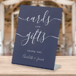 Modern Navy Blue Signature Script Cards And Gifts Pedestal Sign<br><div class="desc">This elegant navy blue minimalist cards and gifts sign is perfect for all celebrations. Designed by Thisisnotme©</div>