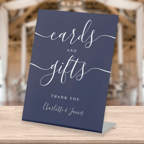 Modern Navy Blue Signature Script Cards And Gifts Pedestal Sign