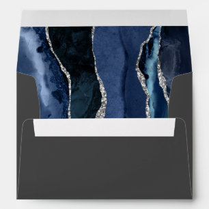 Modern Navy Blue Silver Agate Dark Wedding Envelope