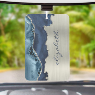 Modern Navy Blue Silver Agate Metallic Air Freshener