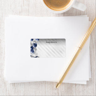 Modern Navy Blue Silver Balloon Glitter Birthday  Label