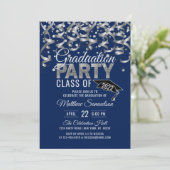 Modern Navy Blue Silver Glitter GRADUATION Party I Invitation (Standing Front)