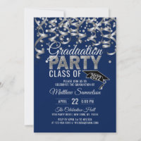 Modern Navy Blue Silver Glitter GRADUATION Party I