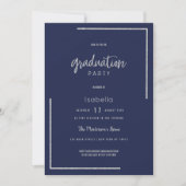 Modern navy blue silver glitter trendy Graduation Invitation (Front)