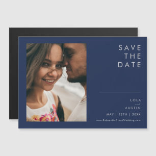 Modern Navy Blue Silver Horizontal Save The Date Magnetic Invitation