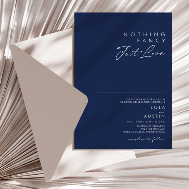 Modern Navy Blue | Silver Nothing Fancy Wedding Invitation (Creator Uploaded)