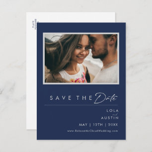 Modern Navy Blue Silver Photo Save The Date Invitation Postcard