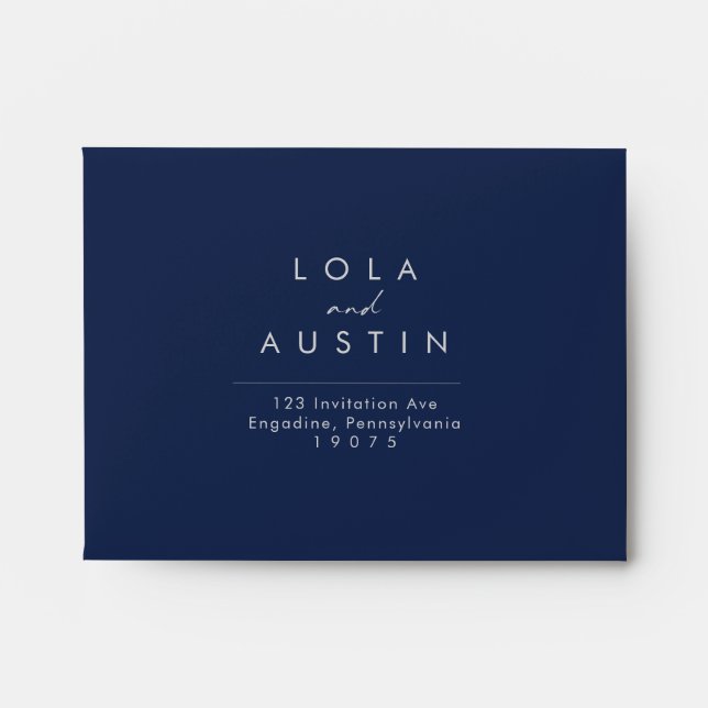 Modern Navy Blue Silver Self Addressed RSVP Envelope (Front)