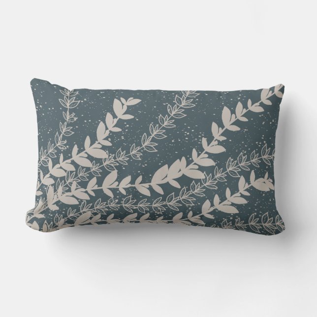 Modern Navy Blue Simple Leaves Botanical Lumbar Pillow (Front)