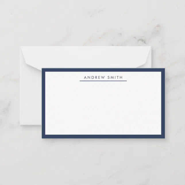 Modern Navy Blue Simple Line Classic Minimalist Note Card | Zazzle