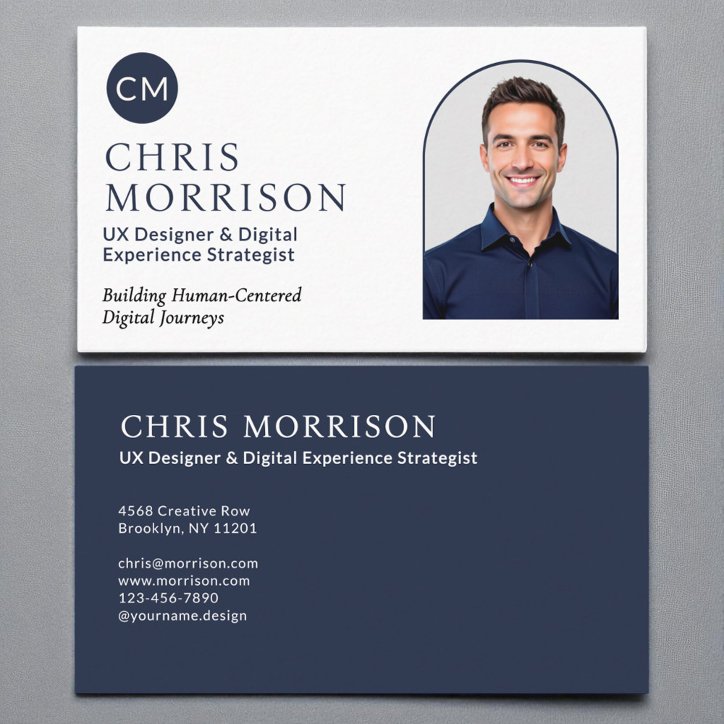 Modern Navy Blue Simple Professional Photo Business Card