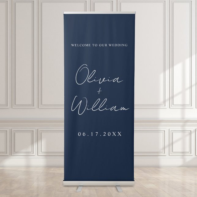 Modern Navy Blue Simple Wedding Welcome Retractable Banner (Creator Uploaded)