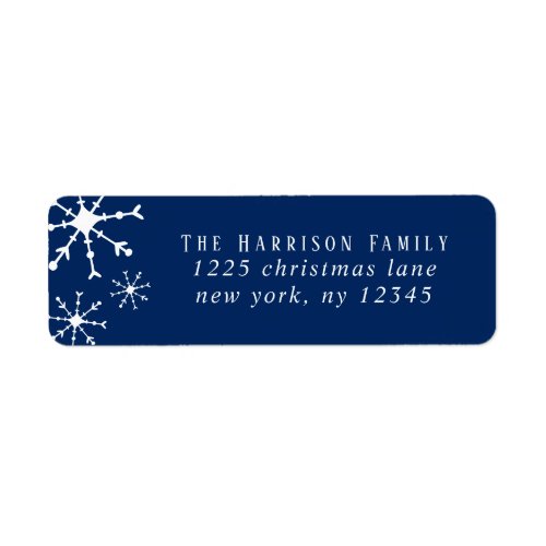 Modern Navy Blue Snowflakes Holiday Christmas Label
