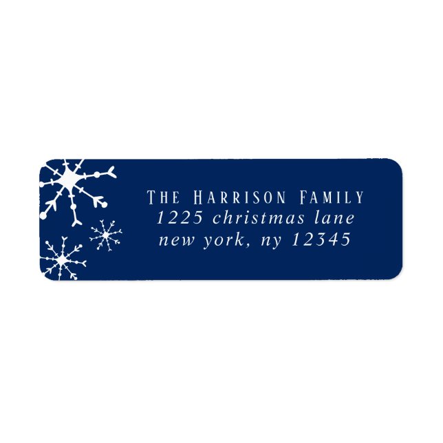 Modern Navy Blue Snowflakes Holiday Christmas Label (Front)