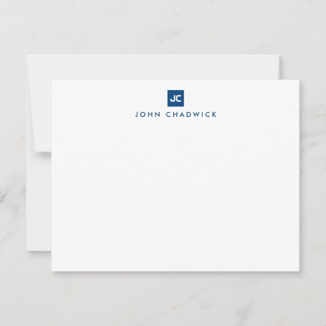 Modern Navy Blue Square Bold Two Monogram Formal Note Card (Front)