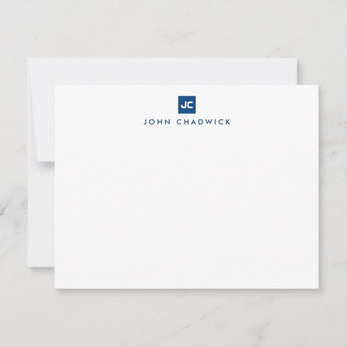 Modern Navy Blue Square Bold Two Monogram Formal Note Card
