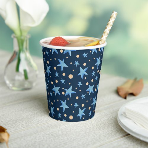 Modern Navy Blue Star Pattern Boy Party Paper Cups