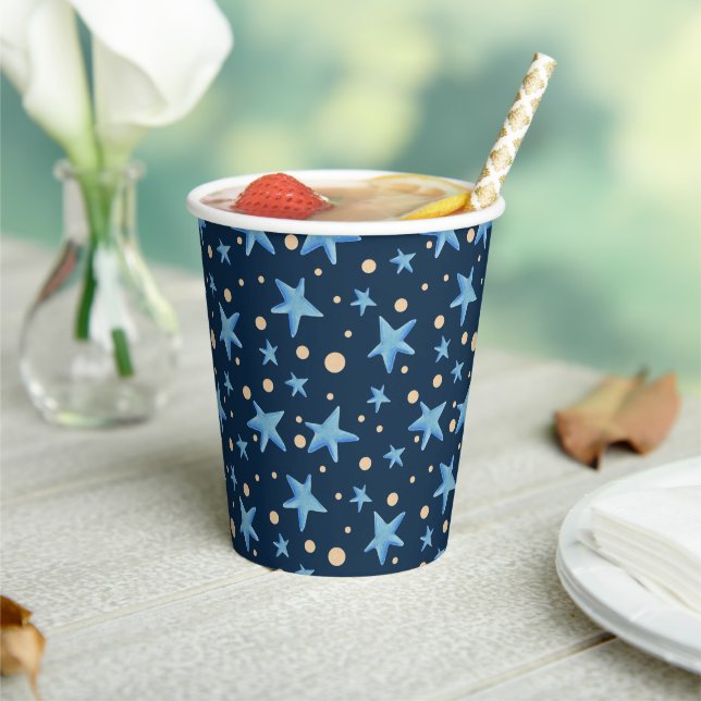 Modern Navy Blue Star Pattern Boy Party Paper Cups (Insitu)