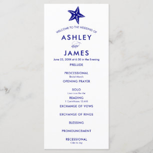 Modern Navy Blue Starfish Wedding Ceremony Program