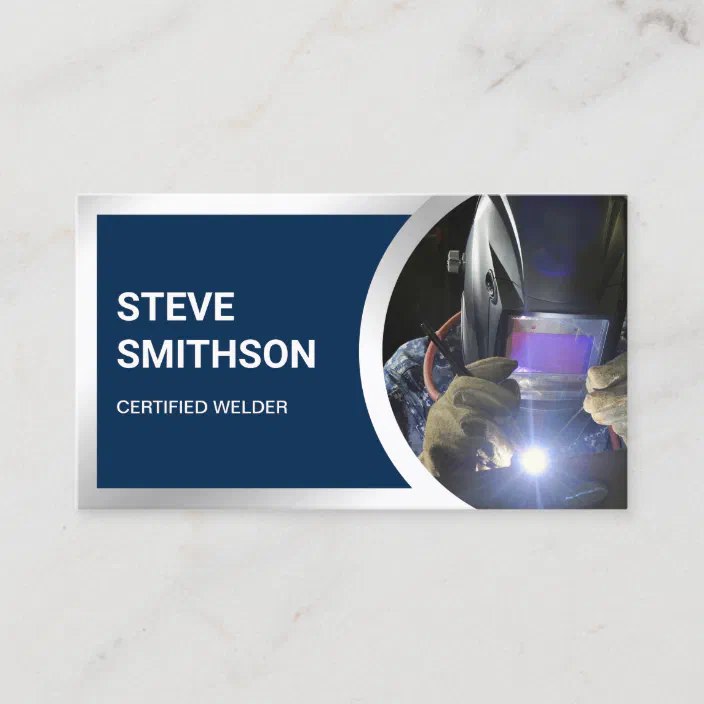 Modern Navy Blue Steel Welding Fabricator Welder Business Card Zazzle Com