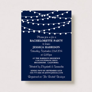 Modern Navy Blue String Lights Bachelorette Party Invitation