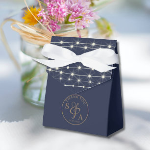 Modern Navy Blue String Lights Wedding Favor Boxes
