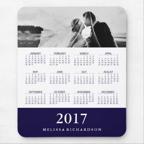 Modern Navy Blue Stripe 2017 Calendar and Photo Mouse Pad