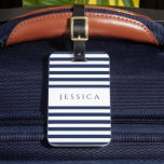 Modern Navy Blue Striped Pattern Luggage Tag