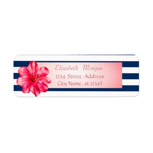 Modern Navy Blue Stripes Hibiskus Label