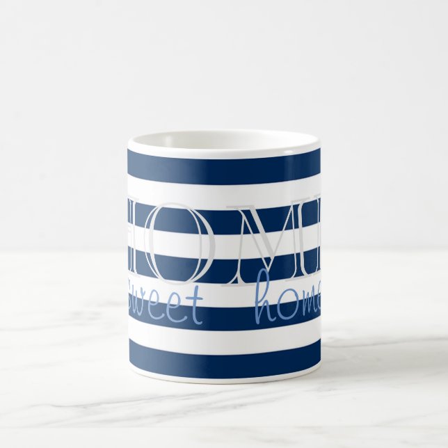 Modern Navy Blue  Stripes ,Home Sweet Home Coffee Mug (Center)