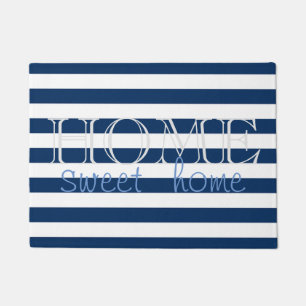 Modern Navy Blue Stripes ,Home Sweet Home Doormat