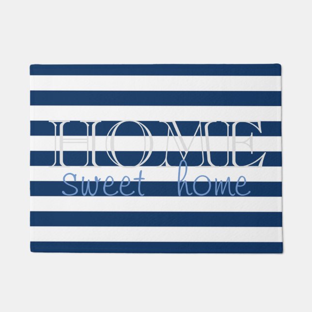 Modern Navy Blue  Stripes ,Home Sweet Home Doormat (Front)