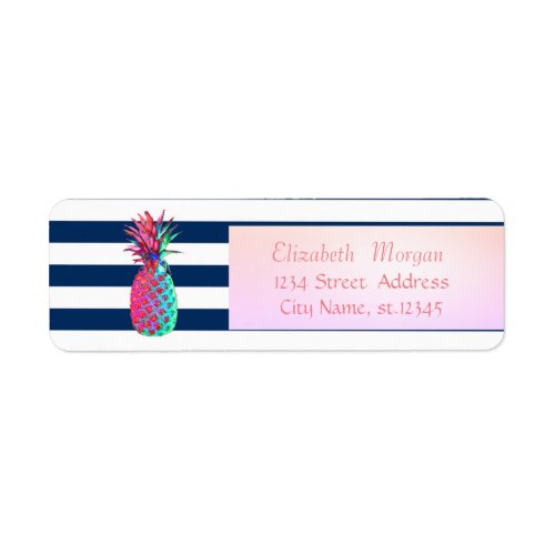 Modern Navy Blue Stripes Pineaple Label