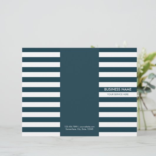Modern Navy Blue Stripes Tri-Fold Brochures (Standing Front)