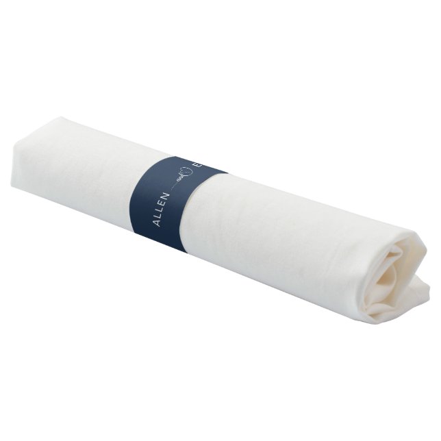Modern Navy Blue Stylish Personalized Wedding Napkin Bands (Angled)