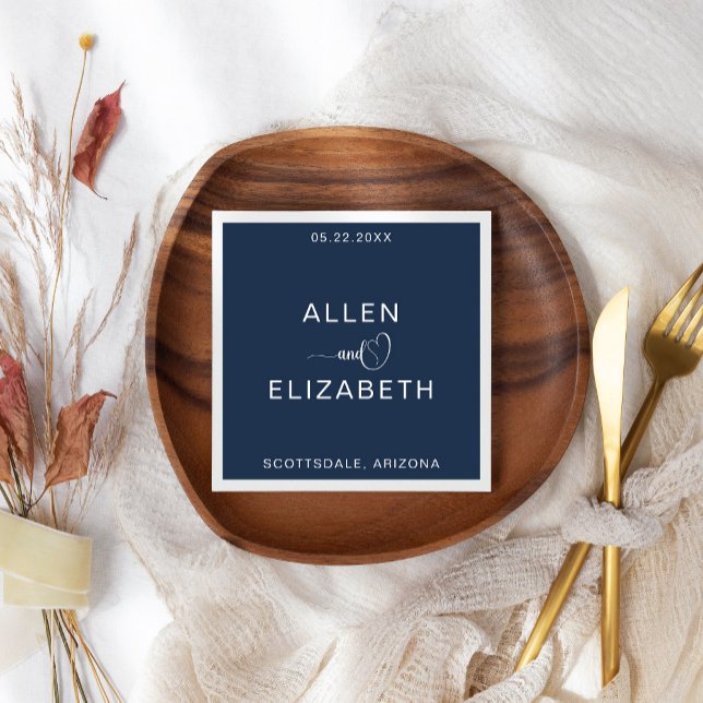 Modern Navy Blue Stylish Personalized Wedding Napkins (Creator Uploaded)
