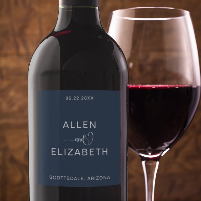 Modern Navy Blue Stylish Wedding Sparkling Wine Wine Label (Creator Uploaded)