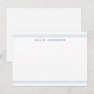 Modern Navy Blue Triple Line Two Border Name  Note Card