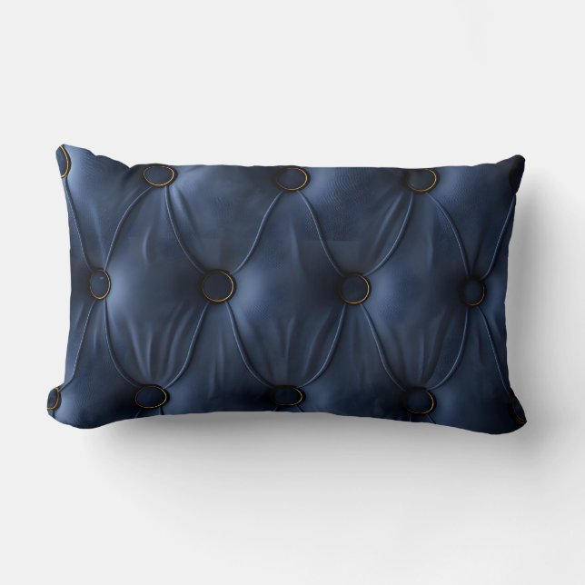 Modern Navy Blue Tufted Velvet with Gold Accents Lumbar Pillow (Front)