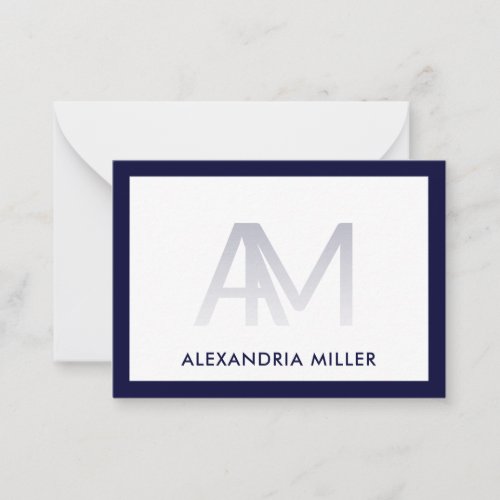 Modern Navy Blue Two Initial Monogram Note Card