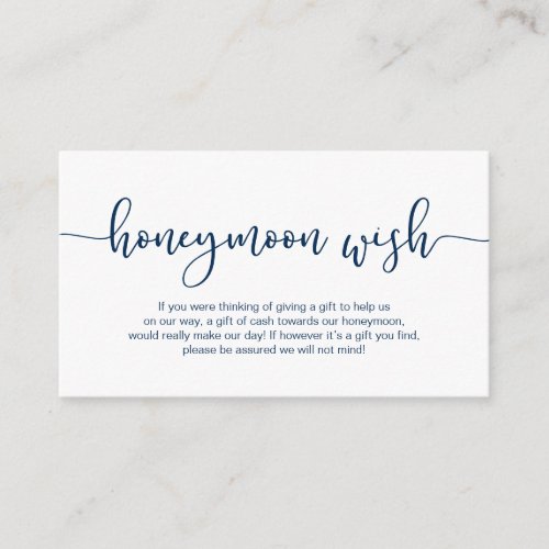 Modern Navy Blue typeface Wedding Honeymoon Wish Enclosure Card