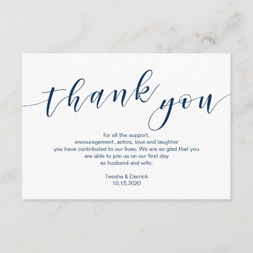 Modern Navy blue typeface Wedding Thank you Enclosure Card