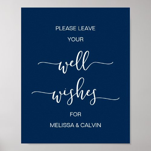 Modern Navy Blue Typeface Wedding Well Wishes Poster