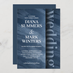 Modern navy blue velvet wedding invitation