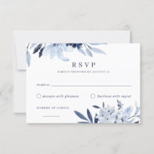 Modern Navy Blue Watercolor Floral RSVP Response