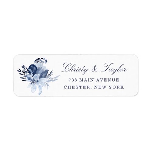 Modern Navy Blue Watercolor Floral Wedding Address Label
