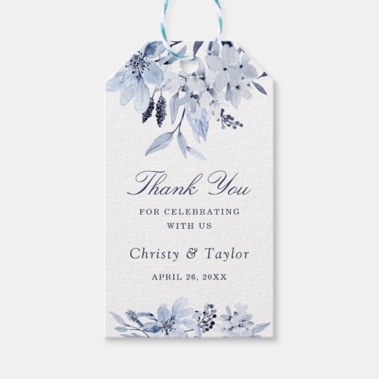 Modern Navy Blue Watercolor Floral Wedding Gift Tags | Zazzle.com